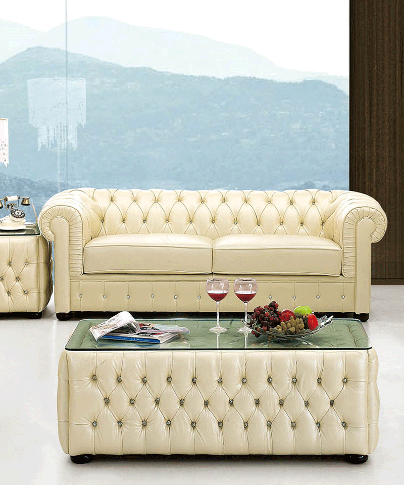 258 Modern Leather Sofa In Ivory - 2583 | ESF | Home Elegance USA