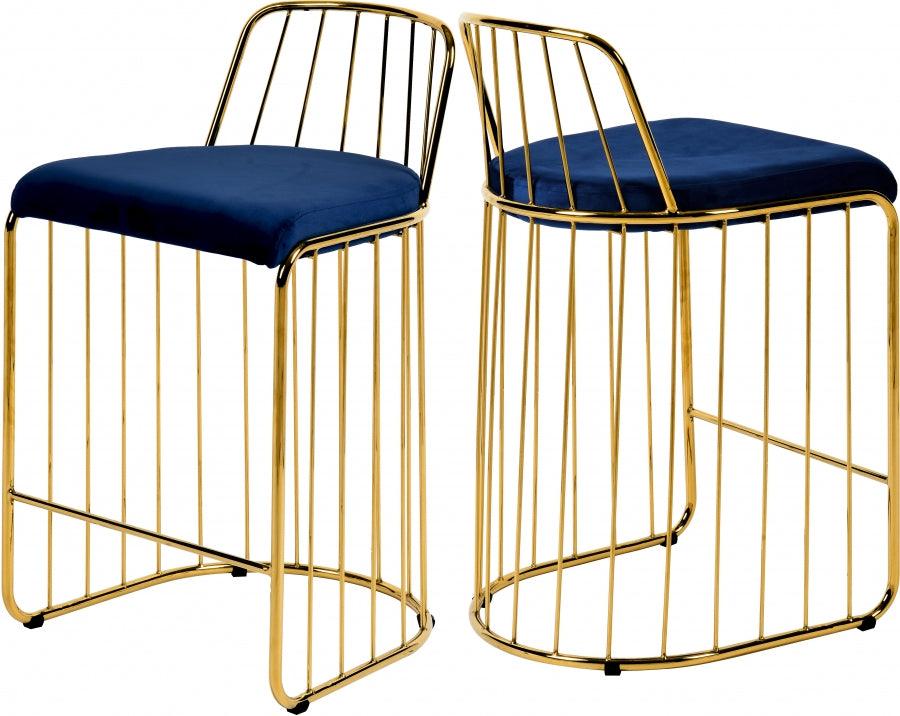 Meridian Furniture - Gio Velvet Counter Stool Set Of 2 In Navy - 759Navy