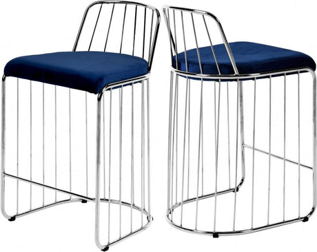 Meridian Furniture - Gio Velvet Counter Stool Set Of 2 In Navy - 760Navy