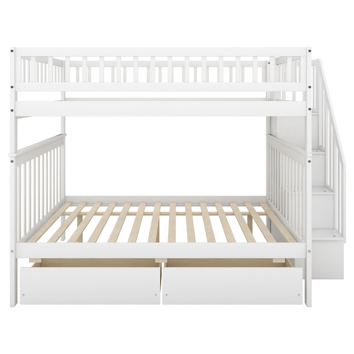 Full over Full Bunk Bed with Two Drawers and Storage, White - Home Elegance USA