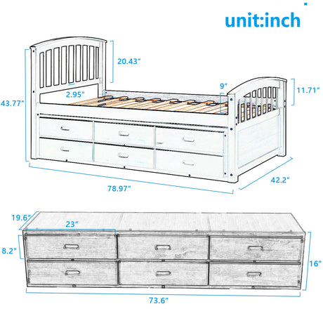 Orisfur. Twin Size Platform Storage Bed Solid Wood Bed with 6 Drawers - Home Elegance USA