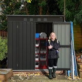 Backyard Storage Shed with Sloping Roof Galvanized Steel Frame Outdoor Garden Shed Metal Utility Tool Storage Room with Latches and Lockable Door for Balcony (5.45x3.69ft, Black)