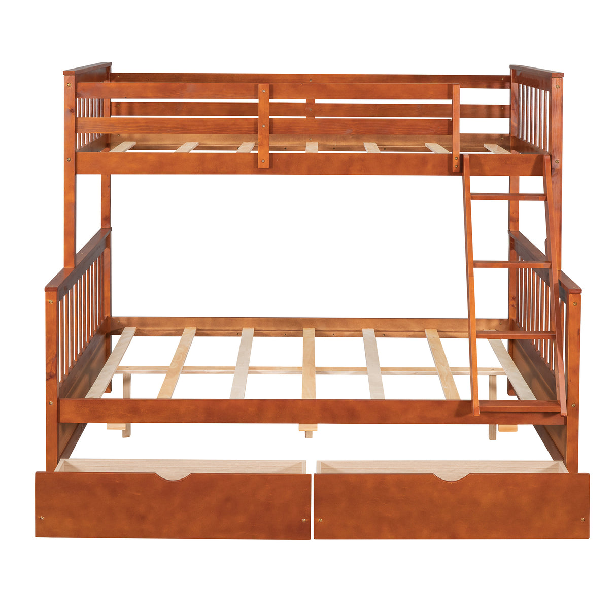 Twin-Over-Full Bunk Bed with Ladders and Two Storage Drawers (Walnut) ( old sku:LT000165AAD） - Home Elegance USA