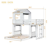 Wooden Twin Over Full Bunk Bed, Loft Bed with Playhouse, Farmhouse, Ladder and Guardrails, White( old sku: LT000027AAK ) - Home Elegance USA