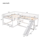 Full and Twin Size L-Shaped Bunk Bed with Slide and Short Ladder,White - Home Elegance USA