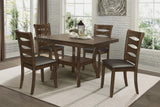 Transitional Dining Room Furniture 5pc Dining Set Table w Self-Storing Leaf and 4x Side Chairs Brown Finish Wooden Furniture - Home Elegance USA