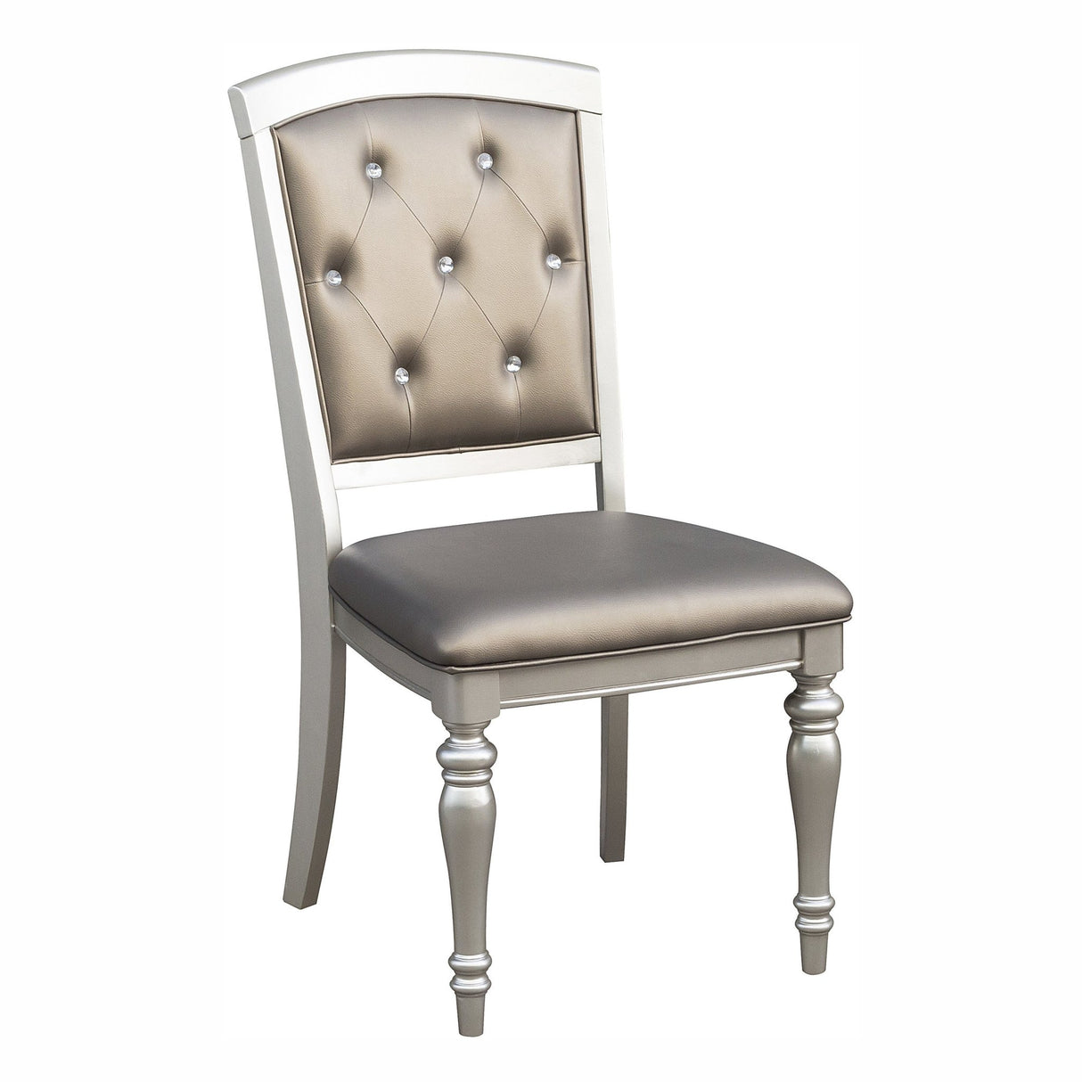 Glamorous Silver Finish Dining Set 5pc Dining Table 4x Side Chairs Crystal Button Tufted Upholstered Modern Style Furniture - Home Elegance USA