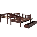 Twin over Full Bunk Bed with Two Drawers and Staircase, Down Bed can be Converted into Daybed,Espresso Home Elegance USA