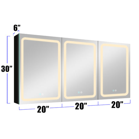 60x30 Inch LED Bathroom Medicine Cabinet Surface Mount Double Door Lighted Medicine Cabinet, Medicine Cabinets for Bathroom with Mirror Defogging, Dimmer Black - W995S00076 - image - 9