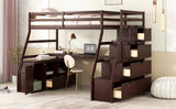 Twin Size Loft Bed with with 7 Drawers 2 Shelves and Desk - Espresso - Home Elegance USA