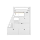 Twin Size Loft Bed with with 7 Drawers 2 Shelves and Desk - White - Home Elegance USA