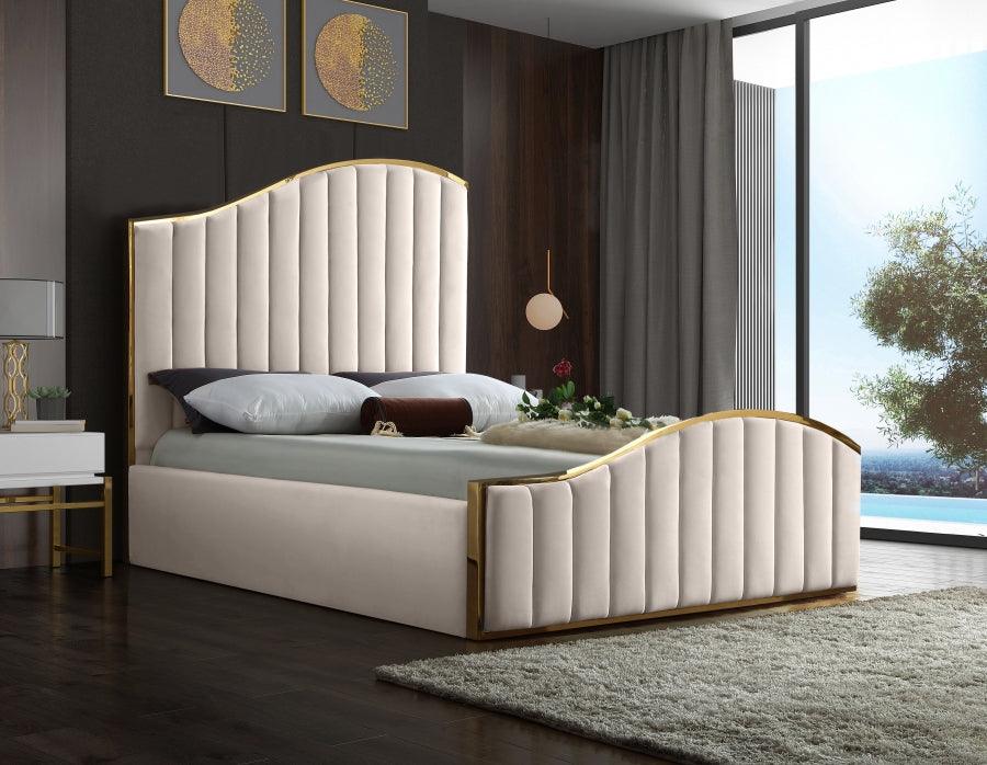 Meridian Furniture - Jolie Velvet King Bed In Cream - Joliecream-K