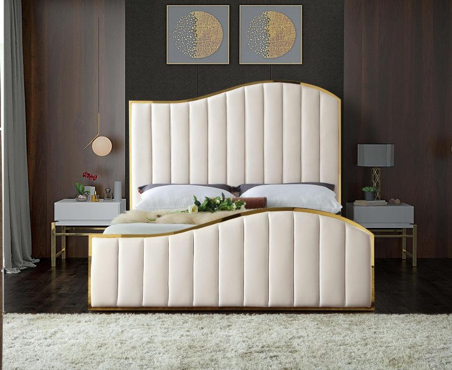 Meridian Furniture - Jolie Velvet King Bed In Cream - Joliecream-K