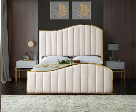 Meridian Furniture - Jolie Velvet Queen Bed In Cream - Joliecream-Q