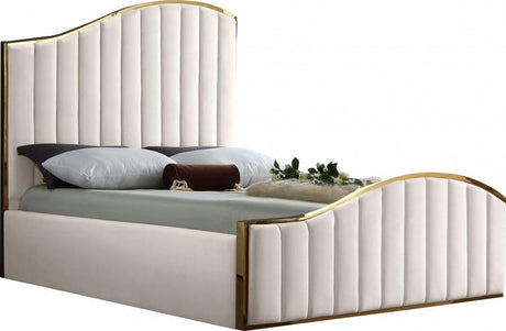 Meridian Furniture - Jolie Velvet Queen Bed In Cream - Joliecream-Q