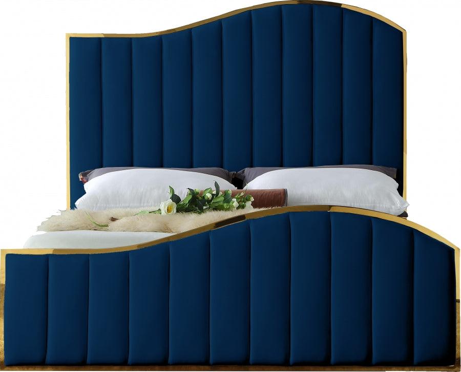 Meridian Furniture - Jolie Velvet Queen Bed In Navy - Jolienavy-Q