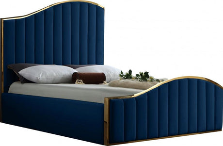 Meridian Furniture - Jolie Velvet Queen Bed In Navy - Jolienavy-Q