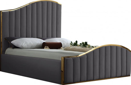 Meridian Furniture - Jolie Velvet Queen Bed In Grey - Joliegrey-Q