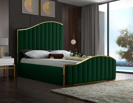 Meridian Furniture - Jolie Velvet Queen Bed In Green - Joliegreen-Q