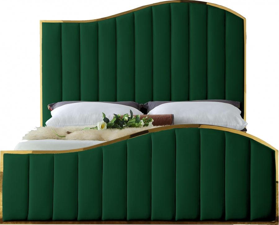 Meridian Furniture - Jolie Velvet Queen Bed In Green - Joliegreen-Q