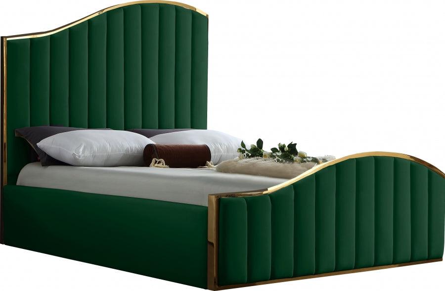 Meridian Furniture - Jolie Velvet Queen Bed In Green - Joliegreen-Q