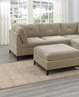 Camel Chenille Fabric Modular Sectional 6pc Set Living Room Furniture Corner L - Sectional Couch 2x Corner Wedge 2x Armless Chairs and 2x Ottomans Tufted Back Exposed Wooden Base | Home Elegance USA