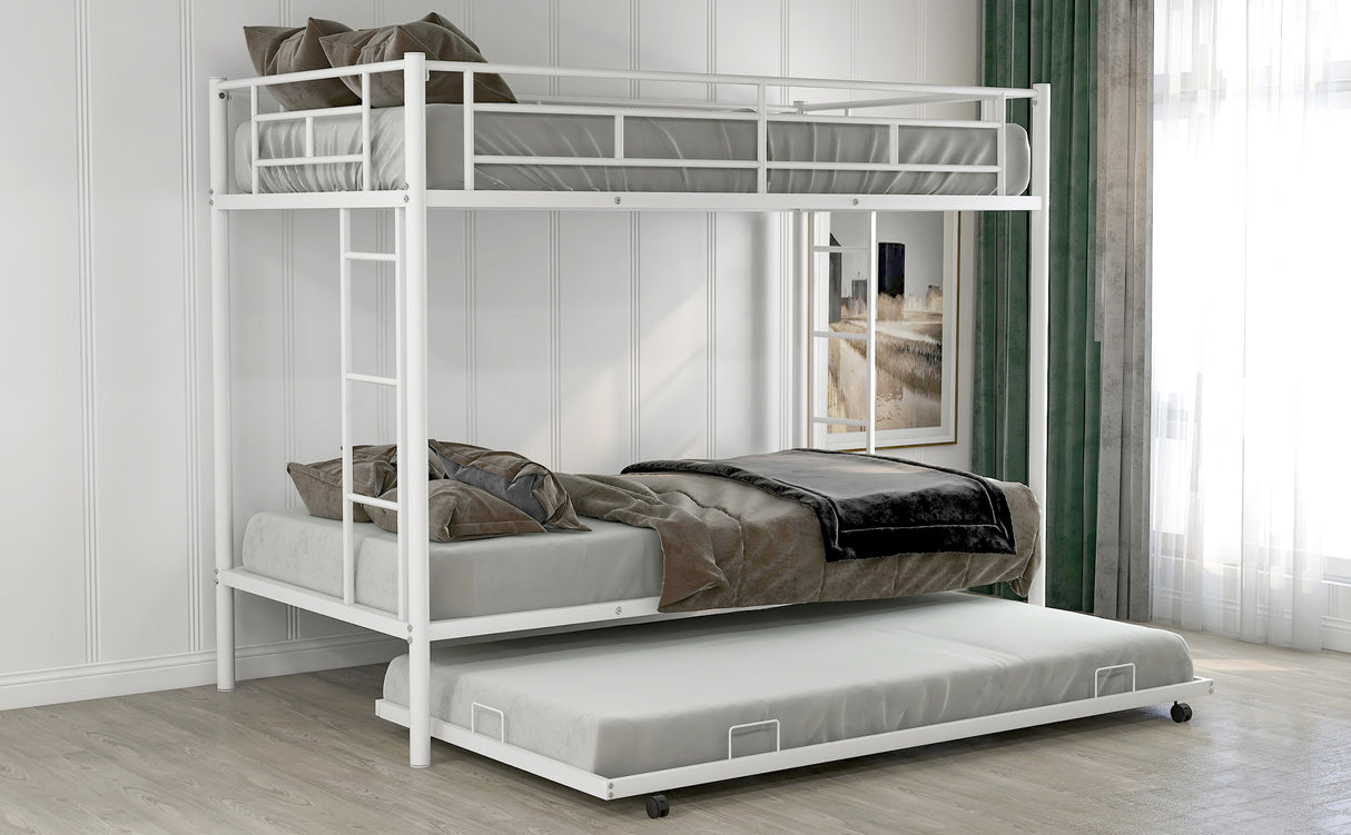 Twin over Twin Bunk Bed with Trundle, White(OLD SKU:MF192387AAK) - Home Elegance USA