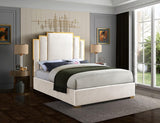 Meridian Furniture - Hugo Velvet Queen Bed In Cream - Hugocream-Q