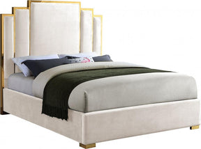 Hugo Velvet Queen Bed In Cream - Hugocream-Q | Meridian