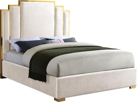 Meridian Furniture - Hugo Velvet Queen Bed In Cream - Hugocream-Q