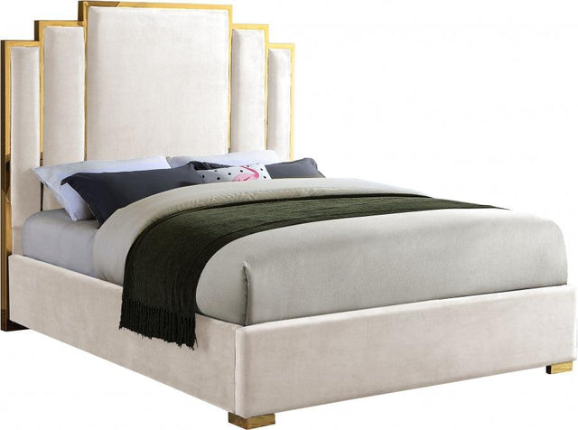 Meridian Furniture - Hugo Velvet Queen Bed In Cream - Hugocream-Q