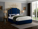 Meridian Furniture - Hugo Velvet Queen Bed In Navy - Hugonavy-Q