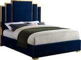 Meridian Furniture - Hugo Velvet Queen Bed In Navy - Hugonavy-Q