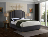 Meridian Furniture - Hugo Velvet Queen Bed In Grey - Hugogrey-Q