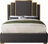 Meridian Furniture - Hugo Velvet Queen Bed In Grey - Hugogrey-Q