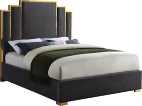 Hugo Velvet Queen Bed In Grey - Hugogrey-Q | Meridian