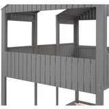 Full Over Full WoodBunk Bed with Roof, Window, Guardrail, Ladder (Gray)( old sku: LP000031AAN ) - Home Elegance USA