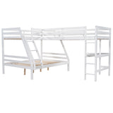 L-Shaped Twin over Full Bunk Bed and Twin Size Loft Bed with Built-in Desk,White - Home Elegance USA