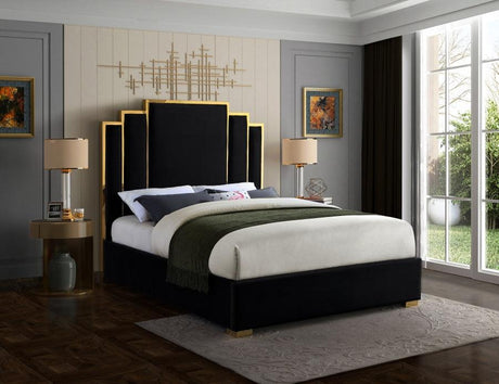 Meridian Furniture - Hugo Velvet Queen Bed In Black - Hugoblack-Q