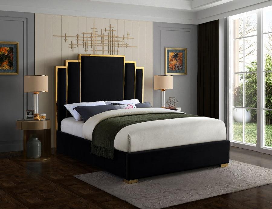 Meridian Furniture - Hugo Velvet King Bed In Black - Hugoblack-K