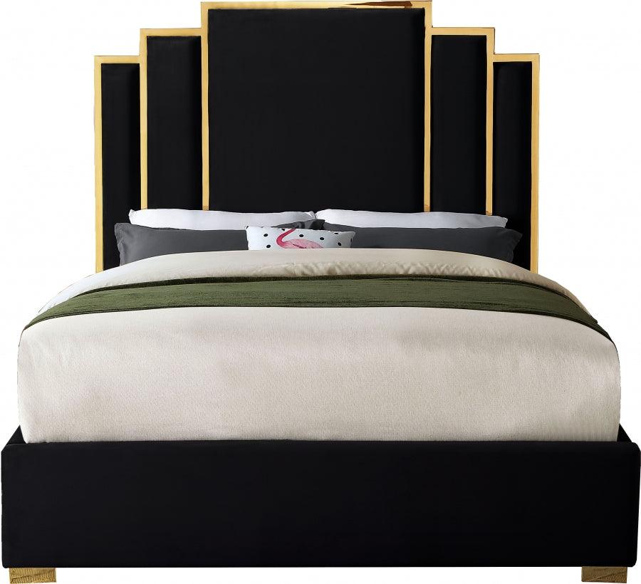 Meridian Furniture - Hugo Velvet Queen Bed In Black - Hugoblack-Q