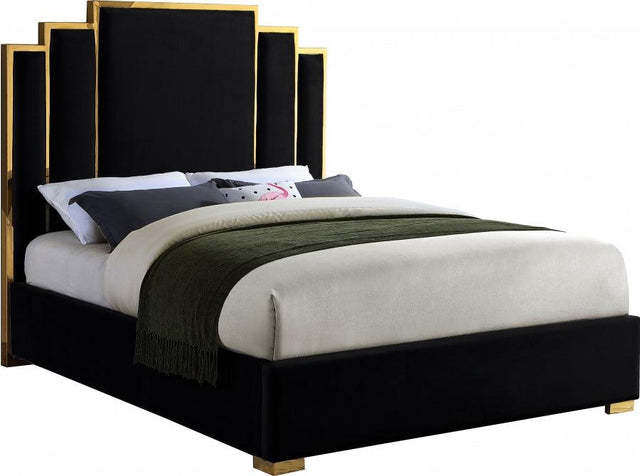 Meridian Furniture - Hugo Velvet Queen Bed In Black - Hugoblack-Q