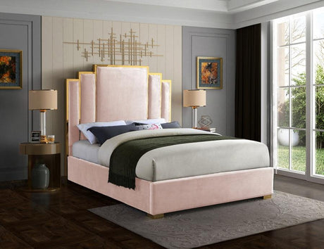 Meridian Furniture - Hugo Velvet Queen Bed In Pink - Hugopink-Q