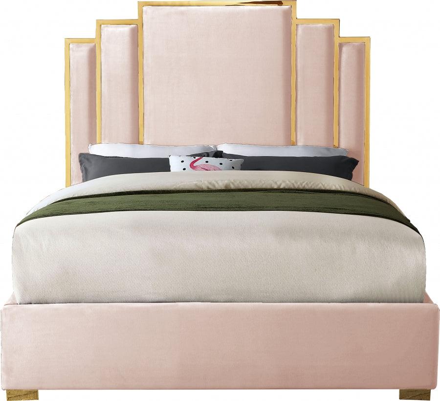 Meridian Furniture - Hugo Velvet King Bed In Pink - Hugopink-K