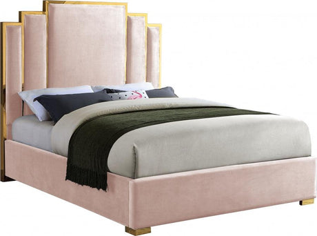 Meridian Furniture - Hugo Velvet Queen Bed In Pink - Hugopink-Q