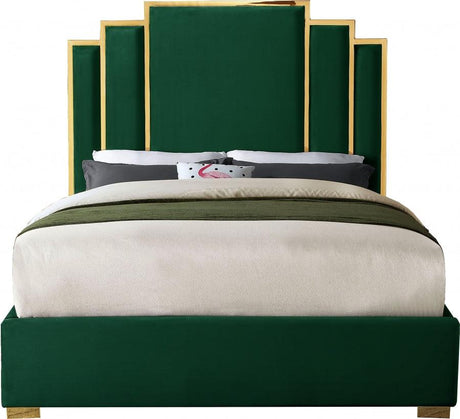 Meridian Furniture - Hugo Velvet King Bed In Green - Hugogreen-K