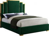 Meridian Furniture - Hugo Velvet Queen Bed In Green - Hugogreen-Q