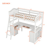 Twin size Loft Bed with Drawers, Cabinet, Shelves and Desk, Wooden Loft Bed with Desk - White(OLD SKU :LT000505AAK) - Home Elegance USA