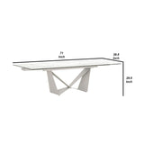 71 Inches Glass Top Dining Table with Leaf Extension, Gray - Home Elegance USA