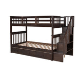 Stairway Twin-Over-Twin Bunk Bed with Three Drawers for Bedroom, Dorm - Espresso(Old sku: LP000309AAP) - Home Elegance USA